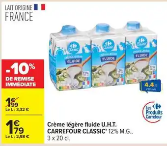 Carrefour Crème légère fluide U.H.T. CARREFOUR CLASSIC' 12% M.G offre
