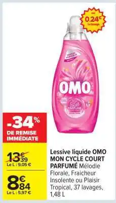 Carrefour Lessive liquide OMO MON CYCLE COURT PARFUMÉ offre