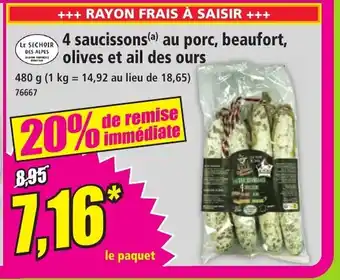 Norma LE SECHOIR DES ALPES 4 saucissons au porc, beaufort, olives et ail des ours offre
