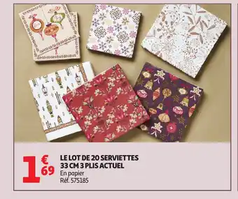 Auchan ACTUEL Le lot de 20 serviettes 3 plis offre