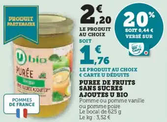 U Express Puree de fruits sans sucres ajoutes u bio offre