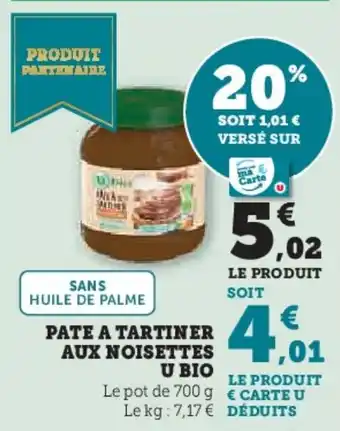 U Express Pate a tartiner aux noisettes u bio offre