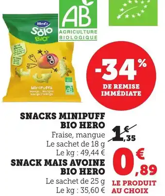Bi1 Snacks minipuff bio hero offre