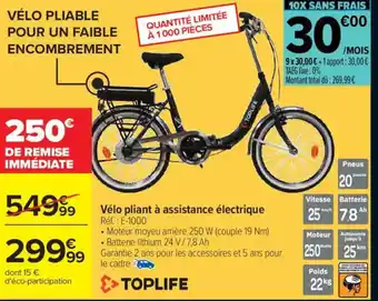 TOPLIFE Vélo pliant à assistance électrique