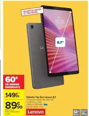 Carrefour Tablette Tab One Lenovo 8,7 offre