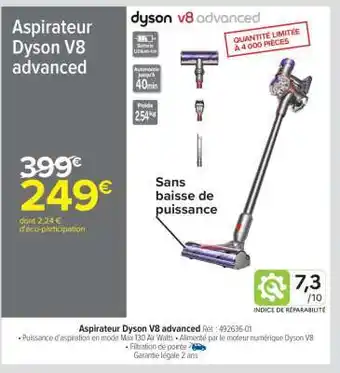 Carrefour Aspirateur Dyson V8 advanced offre
