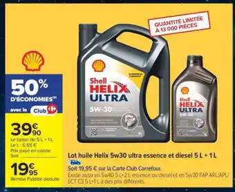 Carrefour Lot huile Helix 5w30 ultra essence et diesel 5L + 1L offre