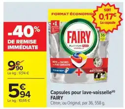 Carrefour Market Capsules pour lave-vaisselle FAIRY offre