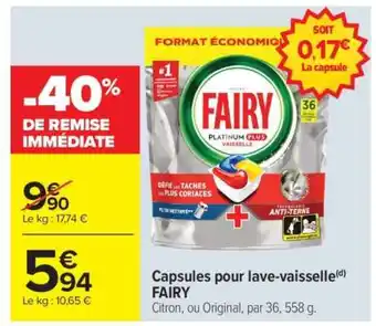 Carrefour Market Capsules pour lave-vaisselle FAIRY offre
