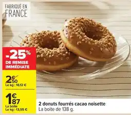 Carrefour 2 donuts fourrés cacao noisette offre
