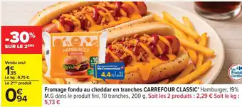 Fromage fondu au cheddar en tranches CARREFOUR CLASSIC'