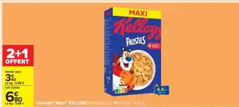 Carrefour Céréales 'Maxi' KELLOGG'S Frosties ou Miel Pops, 620 g offre