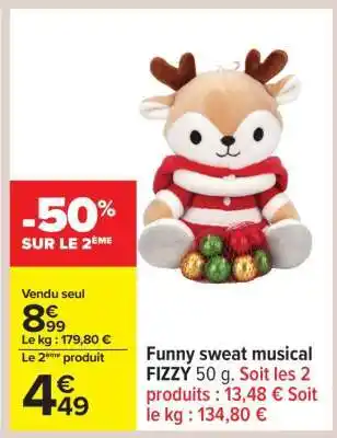 Carrefour Funny sweat musical FIZZY 50 g offre