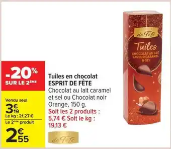 Carrefour Tuiles en chocolat ESPRIT DE FÊTE offre