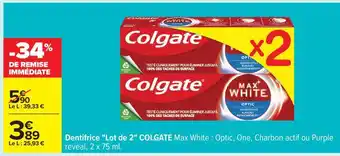 Carrefour Dentifrice Lot de 2 COLGATE Max White offre