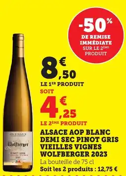 Bi1 Alsace aop blanc demi sec pinot gris vieilles vignes wolfberger 2023 offre