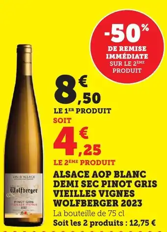 Bi1 Alsace aop blanc demi sec pinot gris vieilles vignes wolfberger 2023 offre