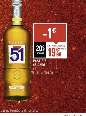 Spar Pastis 51 pastis 51 45% vol. offre
