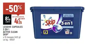 Petit Casino Skip lessive capsules 3 en 1 active clean offre
