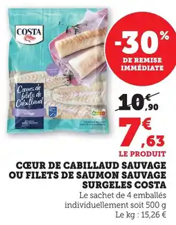 Bi1 Cœur de cabillaud sauvage ou filets de saumon sauvage surgeles costa offre