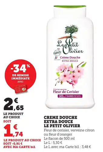 Bi1 Creme douche extra douce le petit olivier offre