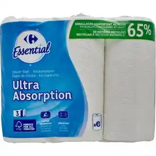 Carrefour Market CARREFOUR ESSENTIAL Essuie-tout blanc ultra absorption offre