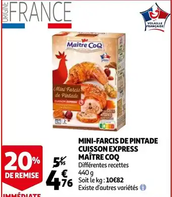 Auchan Mini-farcis de pintade cuisson express maître coq offre
