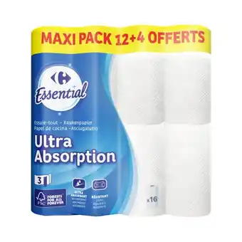Carrefour CARREFOUR ESSENTIAL Essuie-tout blanc Maxi Pack offre