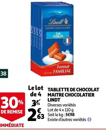Auchan Tablette de chocolat maitre chocolatier lindt offre