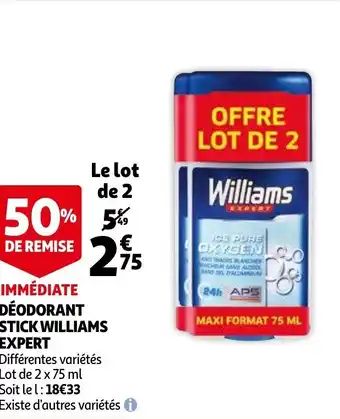 Auchan Déodorant stick williams expert offre