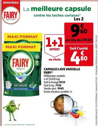 Auchan Capsules lave vaisselle fairy offre