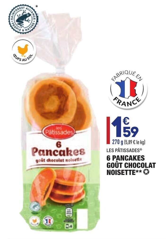 Promo 6 Pancakes goût chocolat noisette chez ALDI