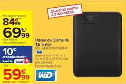 Carrefour WD Disque dur Elements 1.5 To noir offre