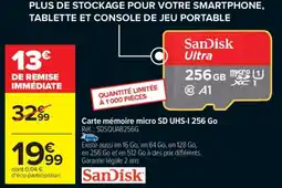 Carrefour SANDISK Carte mémoire micro SD UHS-I 256 Go offre