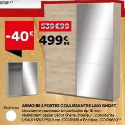 BUT Armoire 2 portes coulissantes l 200 ghost offre