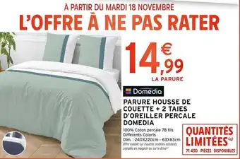 Intermarché Contact DOMEDIA Parure housse de couette + 2 taies d'oreiller percale offre