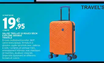 Intermarché Hyper TRAVELS Valise trolley 8 roues 55cm explore orange offre