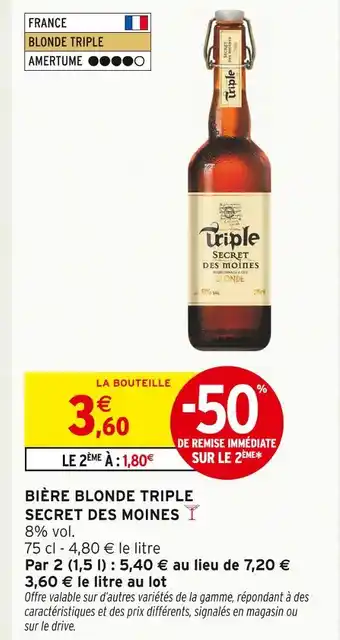Intermarché Secret des Moines Bière Blonde Triple offre