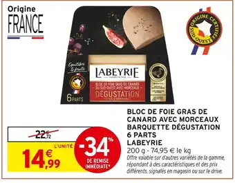 Intermarché Labeyrie Bloc de foie gras de canard avec morceaux barquette dégustation offre