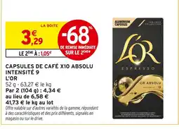 Intermarché L'OR Capsules de café X10 Absolu Intensité 9 offre