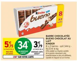 Intermarché KINDER Barre chocolatée bueno chocolat au lait offre
