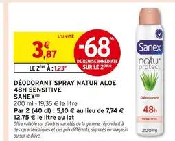 Intermarché SANEX Déodorant spray natur aloe 48h sensitive offre