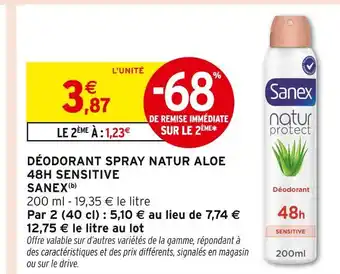 Intermarché SANEX Déodorant spray natur aloe 48h sensitive offre