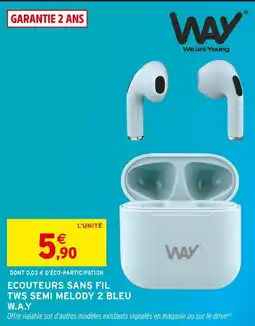 Intermarché W.A.Y Ecouteurs sans fil TWS Semi Melody 2 Bleu offre