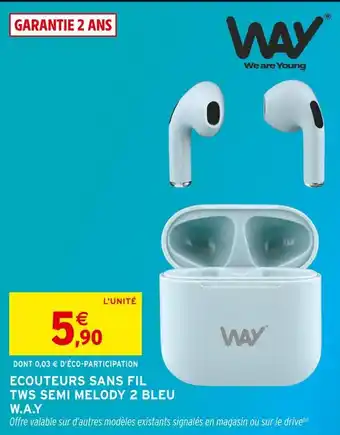 Intermarché W.A.Y Ecouteurs sans fil TWS Semi Melody 2 Bleu offre