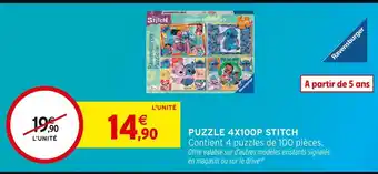 Intermarché RAVENSBURGER Puzzle 4x100P Stitch offre