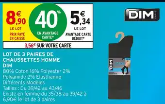 Intermarché DIM Lot de 3 paires de chaussettes homme offre
