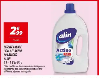 Netto Alin Lessive liquide 3en1 Gel Active 60 lavages(b) offre