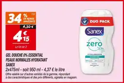 Netto SANEX Gel Douche 0% Essential Peaux Normales Hydratant offre