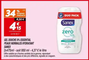 Netto SANEX Gel Douche 0% Essential Peaux Normales Hydratant offre
